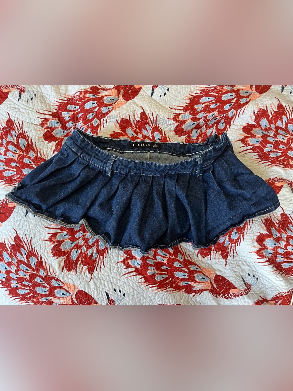 Lioness Denim Micro Mini Skirt with Ruffle Trim+built in shorts